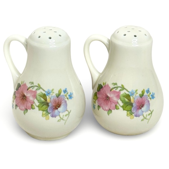 Vintage Hall China Morning Glory Sugar Flour Shakers Set Handles Floral Kitchen - Picture 5 of 8